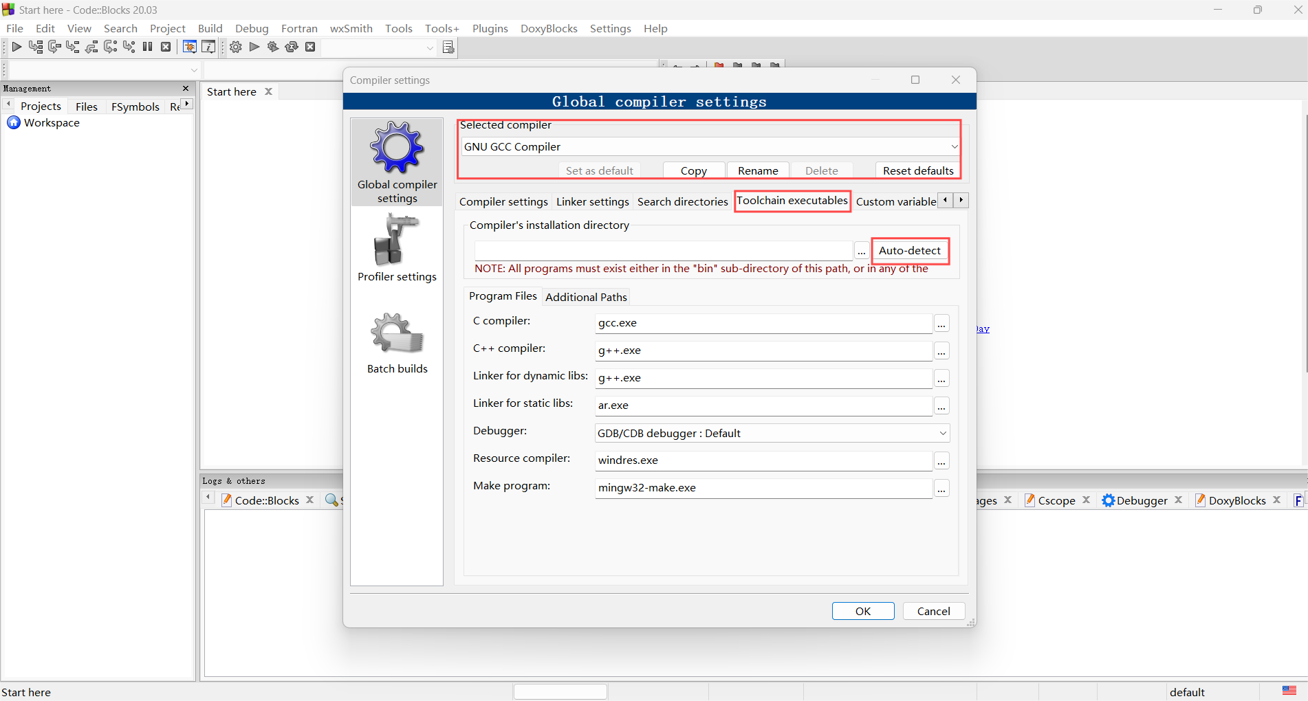 CodeBlocks Compiler Settings